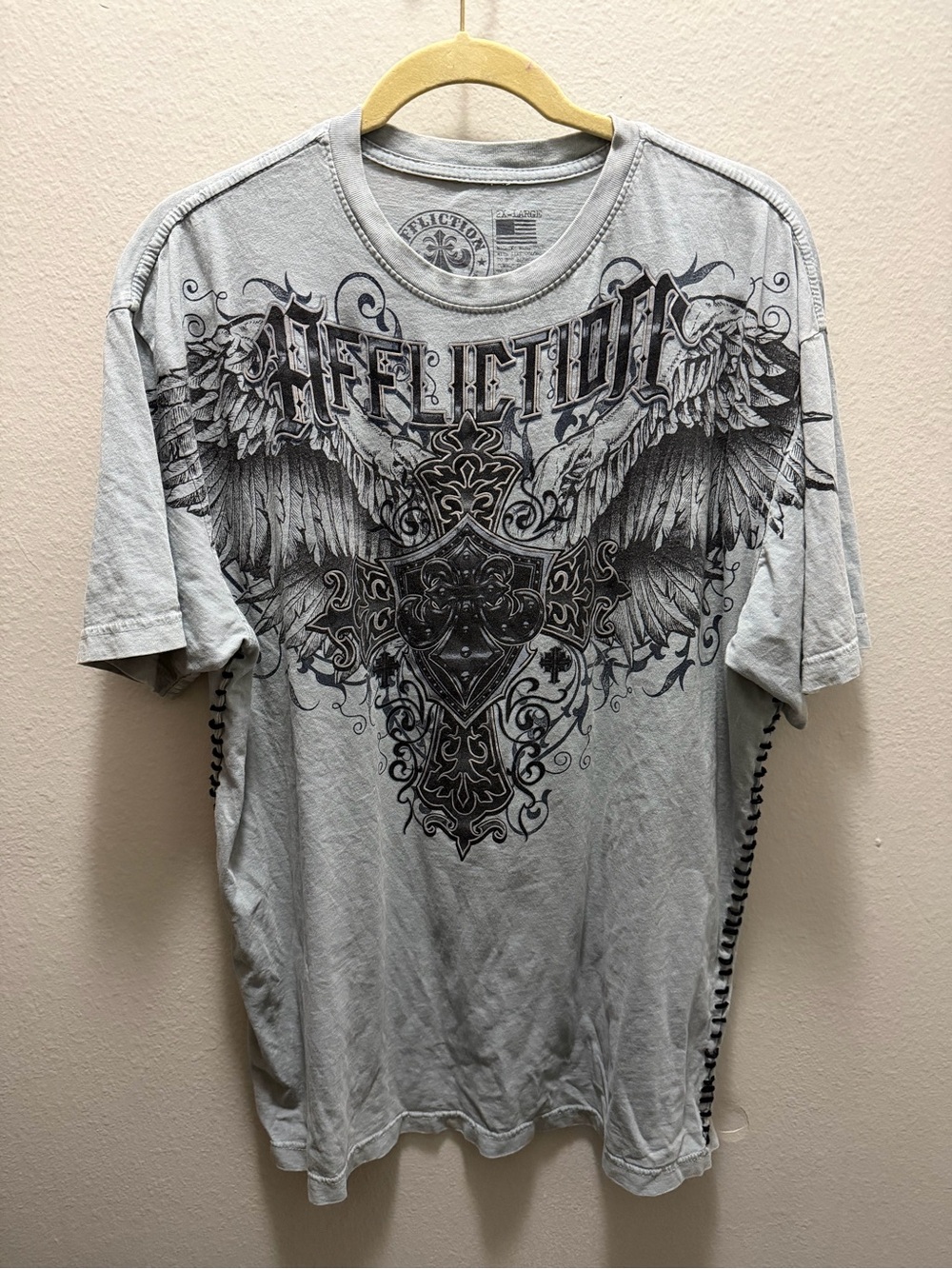 Affliction Light Gray Graphic Winged Cross Tee